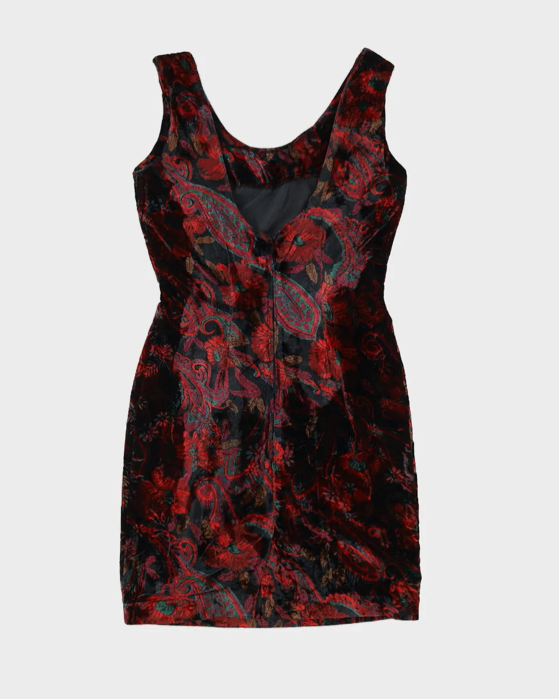 00s Burgundy Floral Sleeveless Dress - S