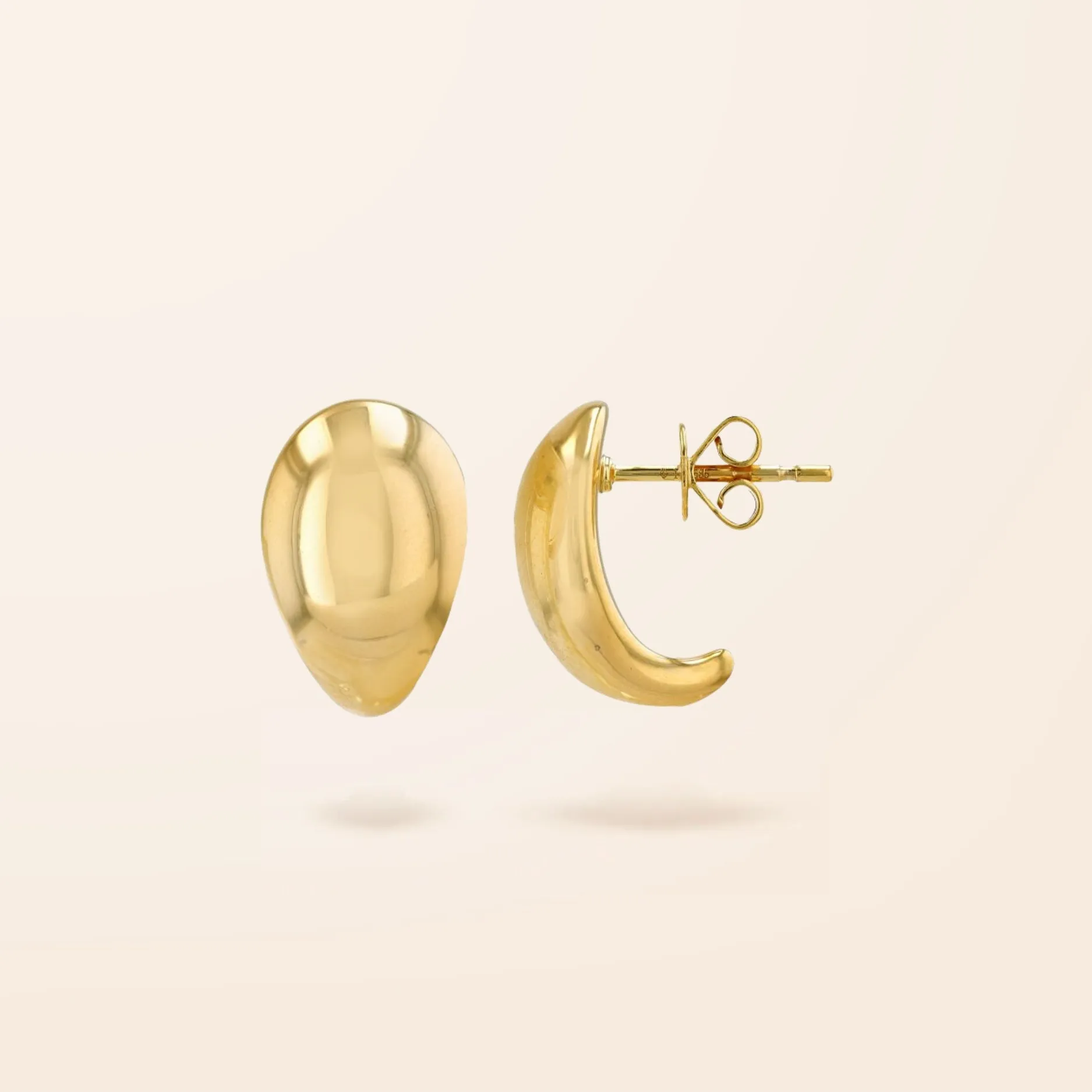 14K Gold Large Pear Shape Stud Earrings