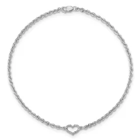 14K White Gold Heart Anklet