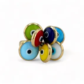 14K Yellow gold branch multicolor eyes ring-203351