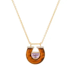 14K YG Amethyst, Tiger's Eye and Diamond Horseshoe Necklace