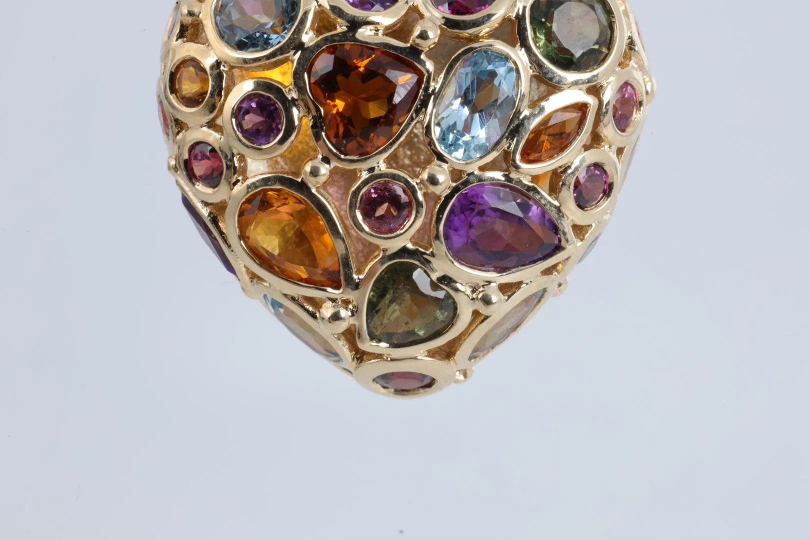 20" 14k Yellow Gold Multi-Gemstone Puffy Heart Pendant Necklace (13.88g.)