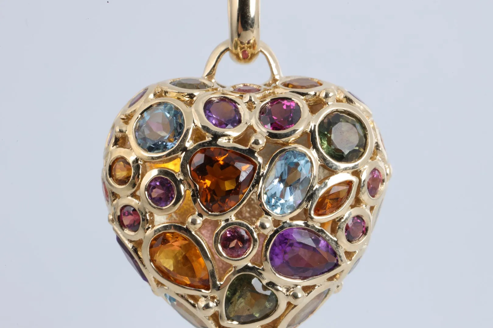 20" 14k Yellow Gold Multi-Gemstone Puffy Heart Pendant Necklace (13.88g.)