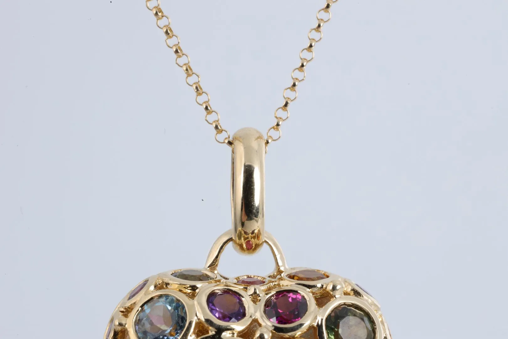 20" 14k Yellow Gold Multi-Gemstone Puffy Heart Pendant Necklace (13.88g.)