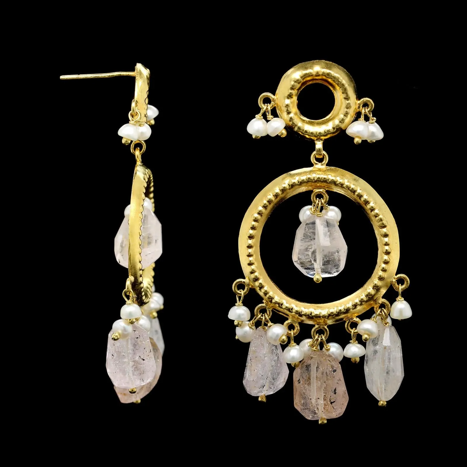 22K Yellow Gold Estate Gemstone and Cultured Pearl Drop Earrings