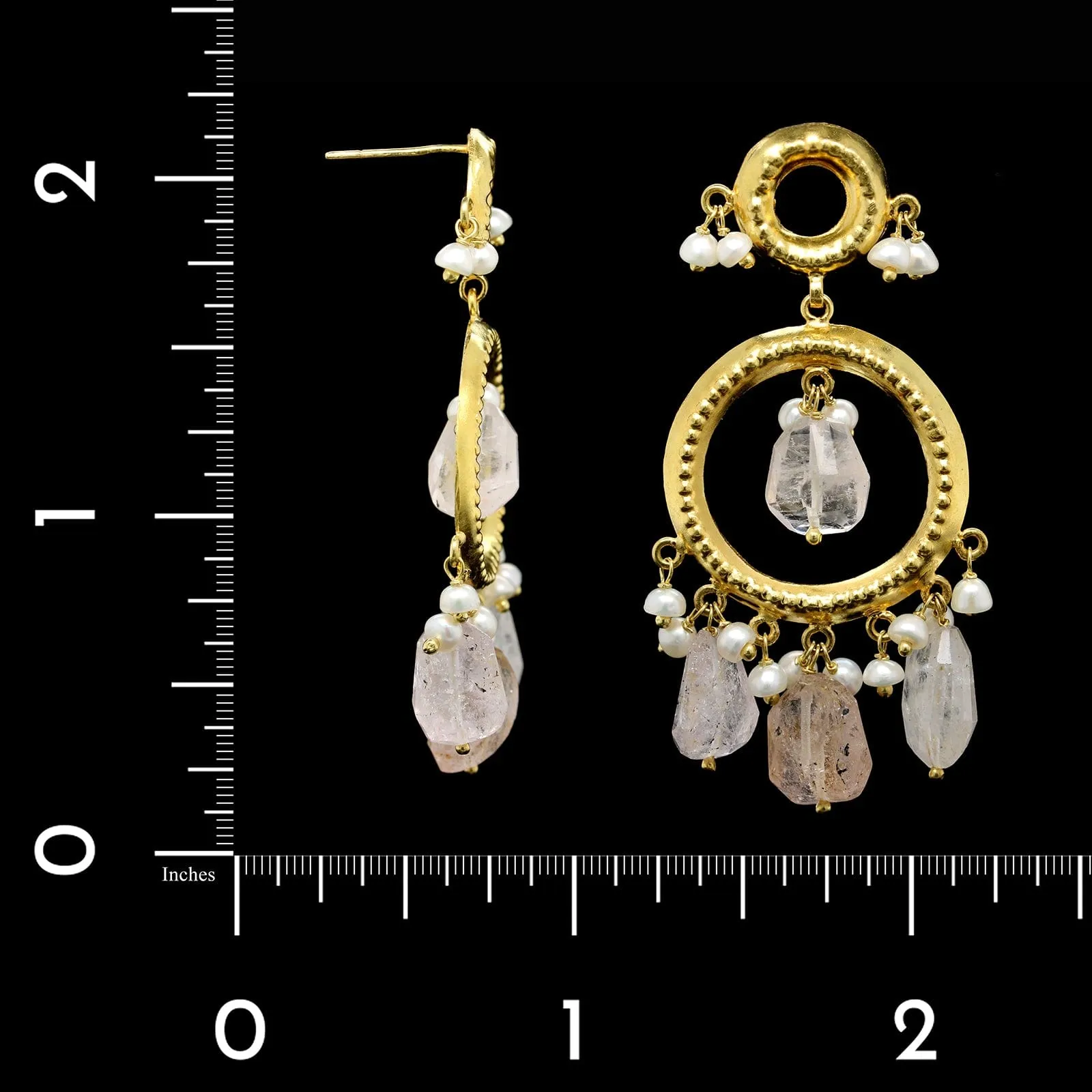 22K Yellow Gold Estate Gemstone and Cultured Pearl Drop Earrings