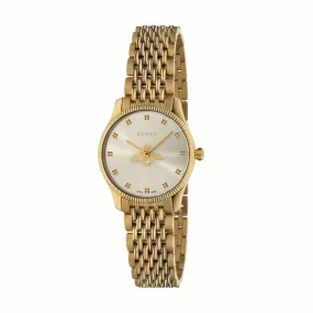 36MM GUCCI G-TIMELESS QUARTZ WATCH WITH SILVER BEE DIAL AND YELLOW GOLD STAINLESS STEEL BEZEL