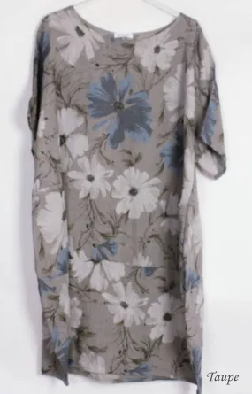 670 Floral Linen Dress With Side Pockets