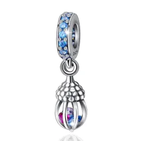 Acorn Crystal Birdcage Charm 925 Sterling Silver