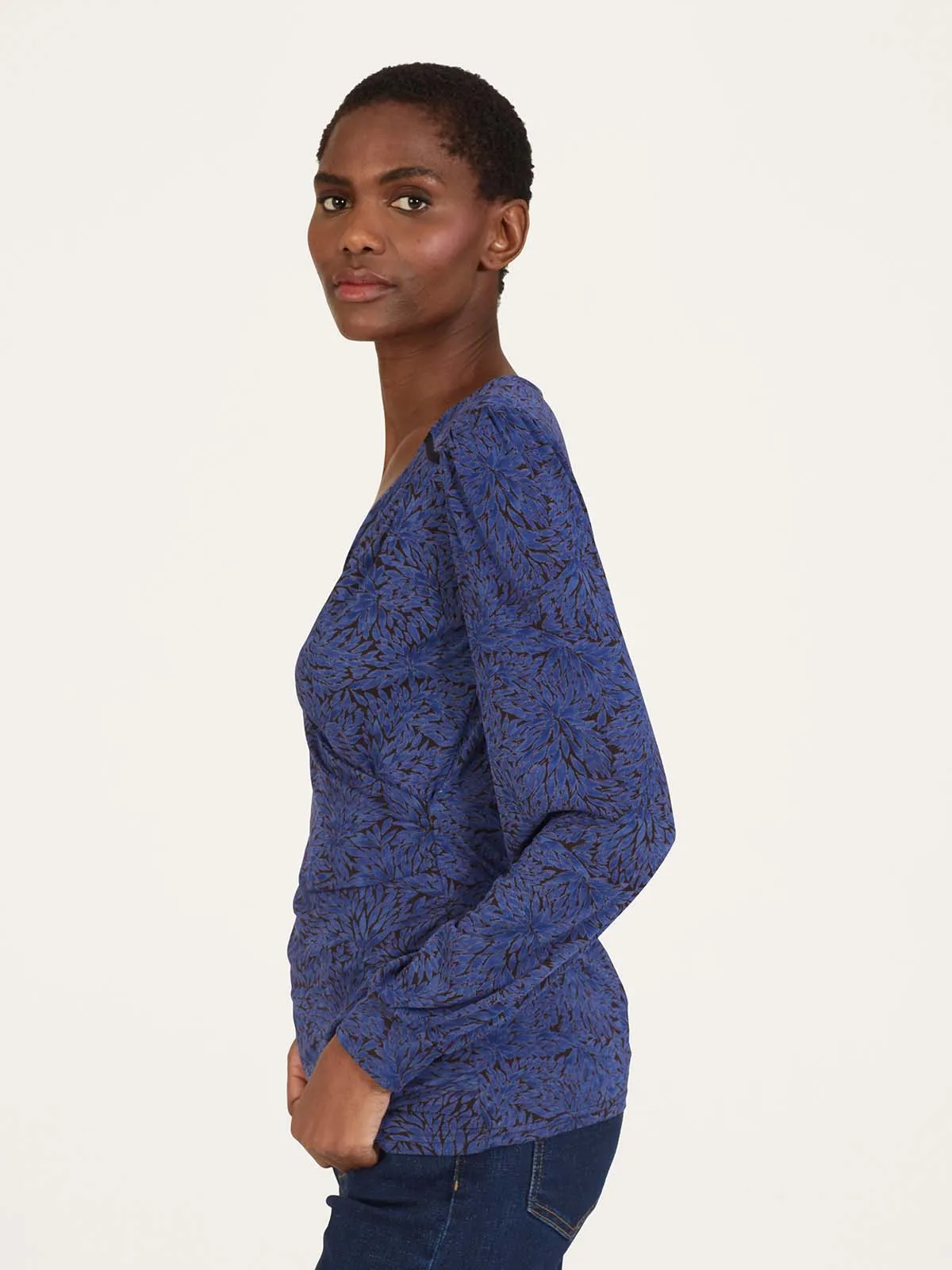 Adoette Lenzing™ EcoVero™ Printed Wrap Top - Dark Sapphire Blue