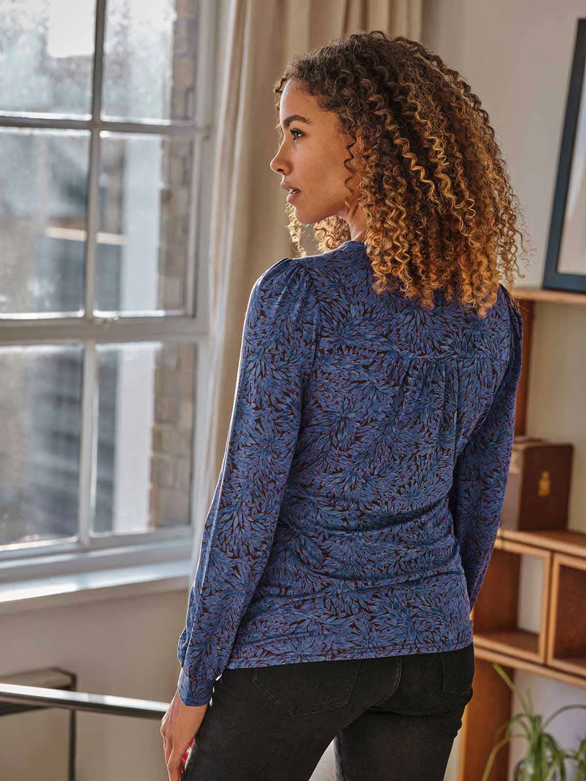 Adoette Lenzing™ EcoVero™ Printed Wrap Top - Dark Sapphire Blue