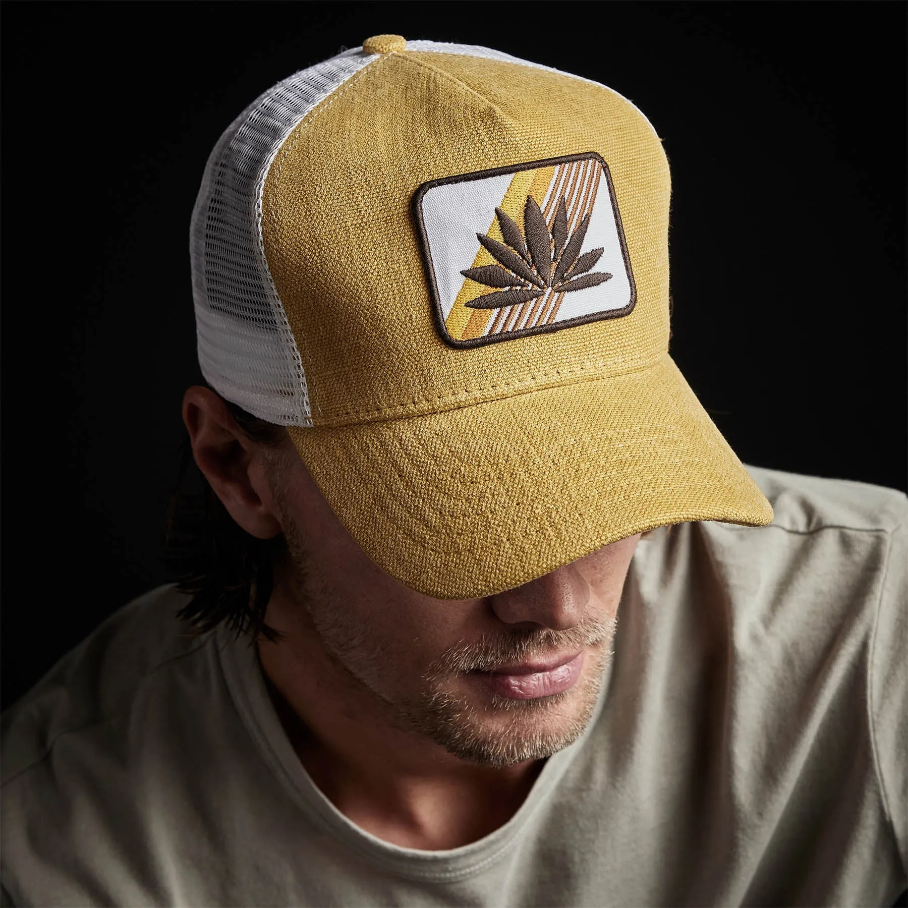 Agave Patch Linen Trucker Hat - Amber