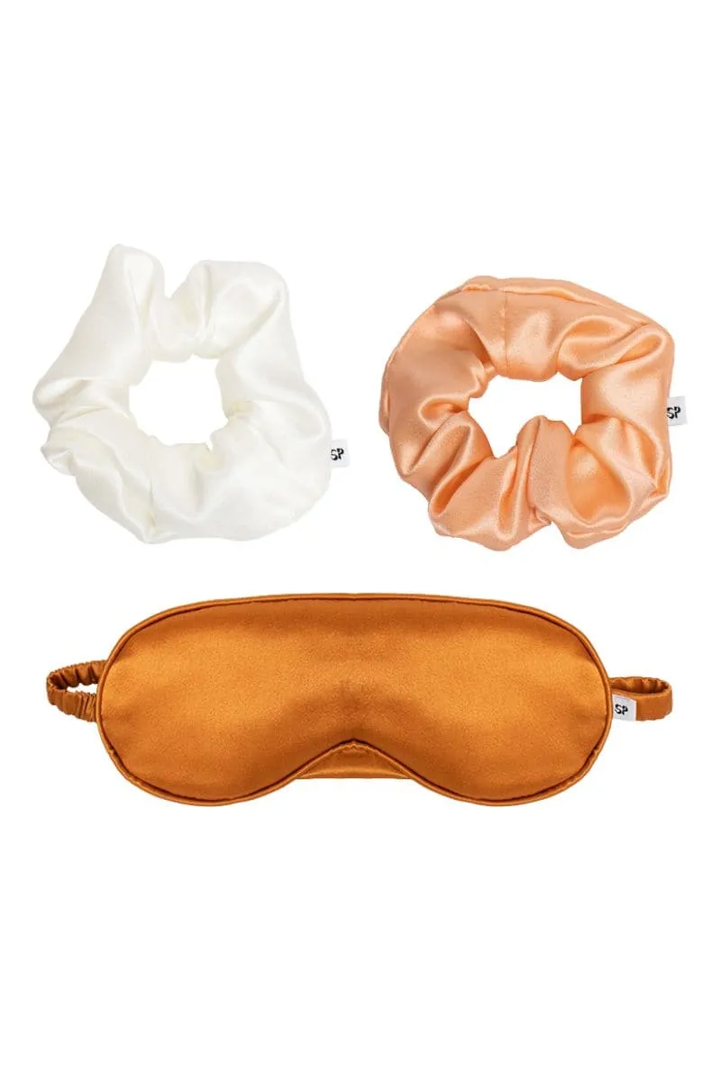 AIYA CORAL IVORY AND AMBER SCRUNCHIE AND EYE MASK SET