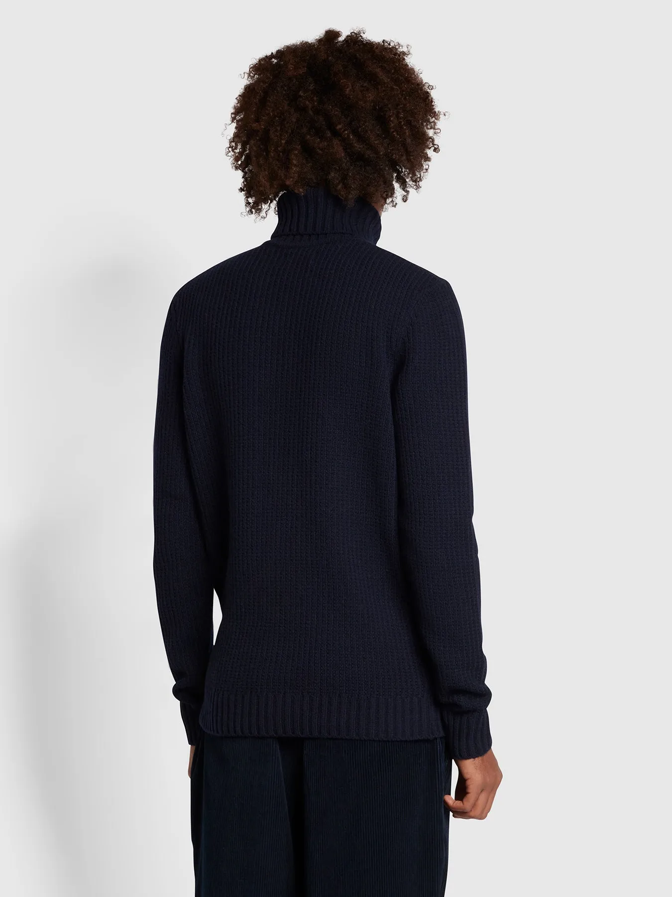 Anton Regular Fit Fisherman Stitch Roll Neck Sweater In True Navy