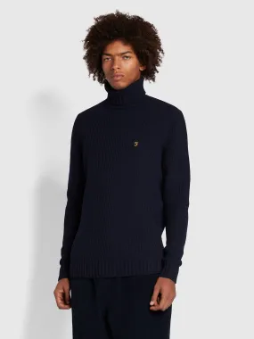 Anton Regular Fit Fisherman Stitch Roll Neck Sweater In True Navy