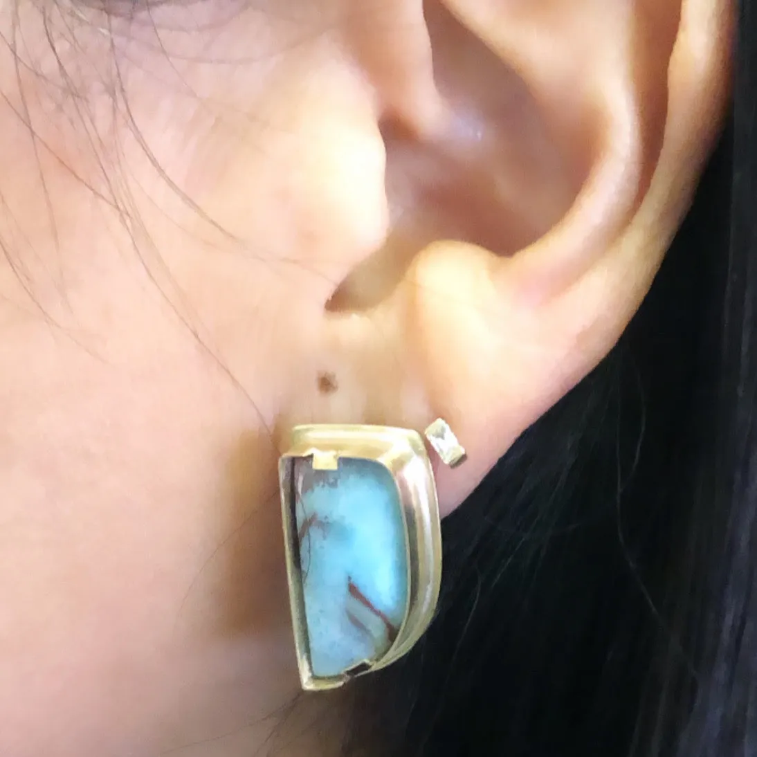 Asymmetric Horn Larimar (post) Earrings