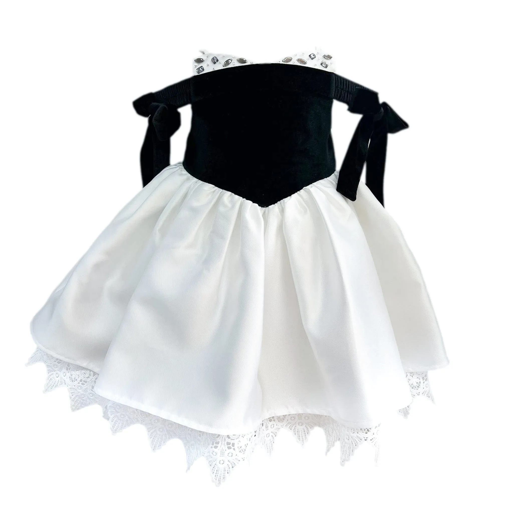 Audrey Black Velour Top and White Sateen Dress