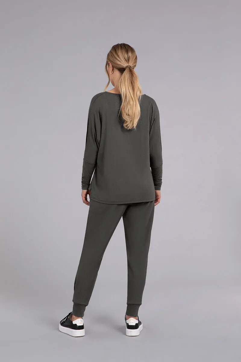 Bamboo Cotton V-Neck Slit Sleeve Top | Raven