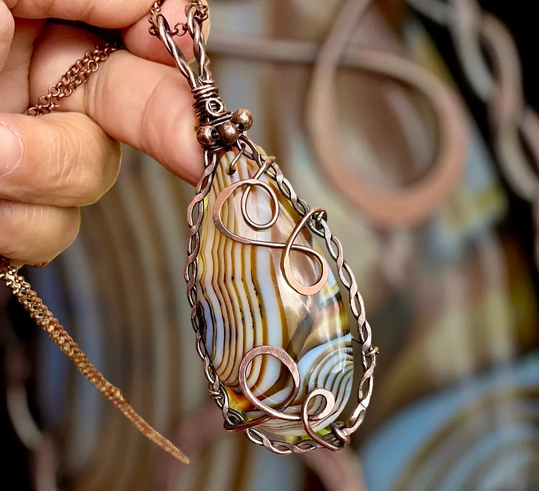 Banded Madagascan Agate Wire Wrapped Pendant