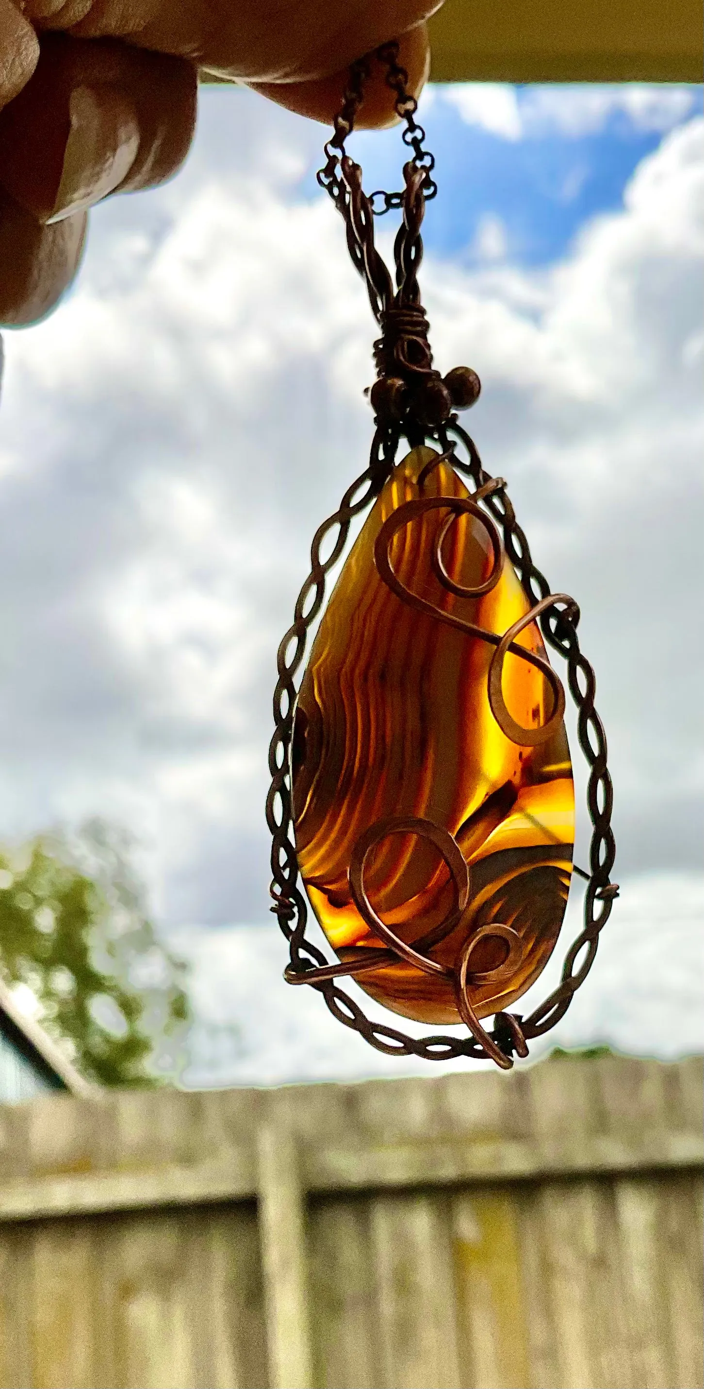 Banded Madagascan Agate Wire Wrapped Pendant