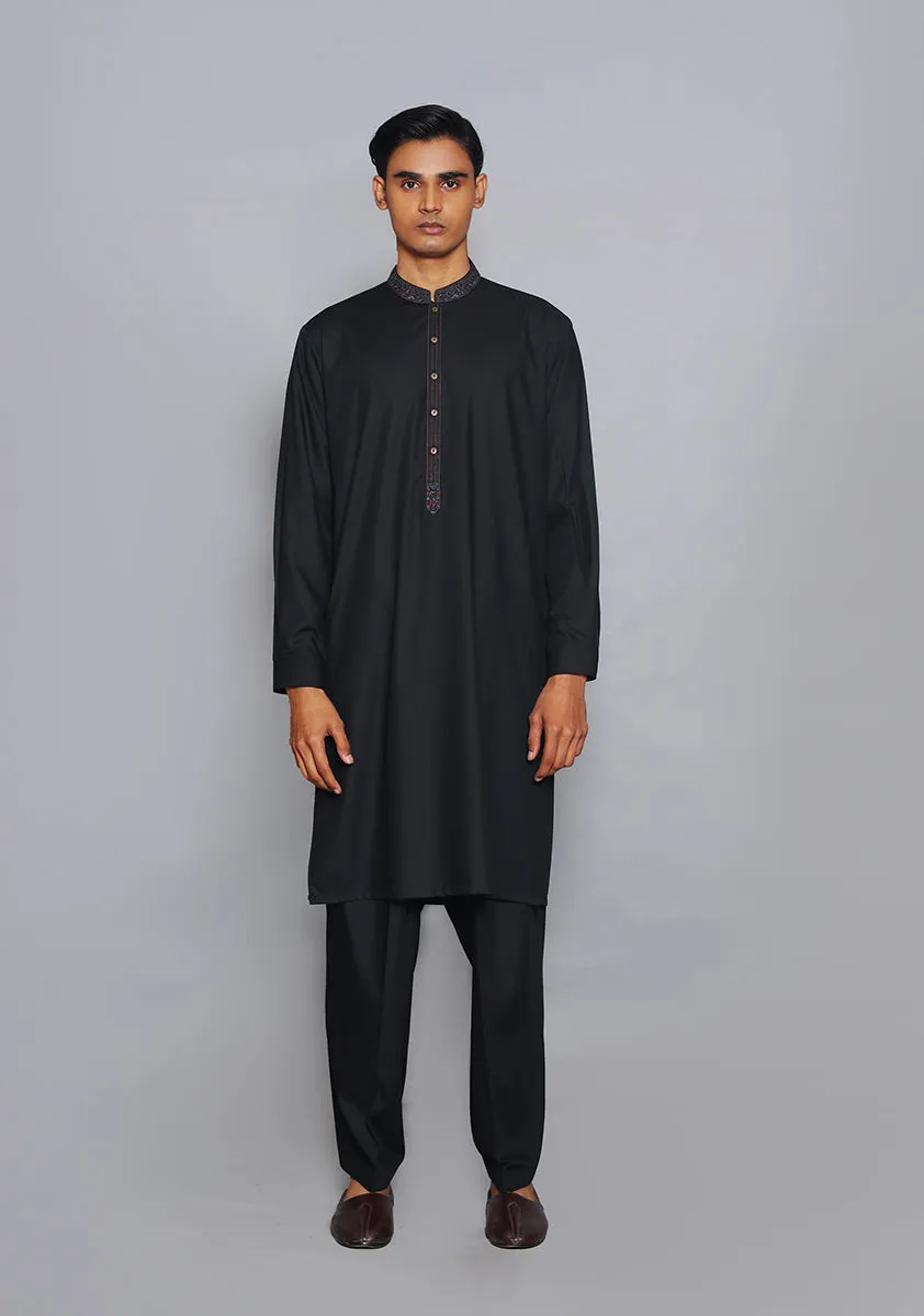 Basic Poly Viscose Pirat Black  Classic Fit Embroidered Suit