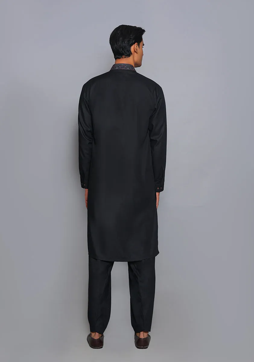 Basic Poly Viscose Pirat Black  Classic Fit Embroidered Suit