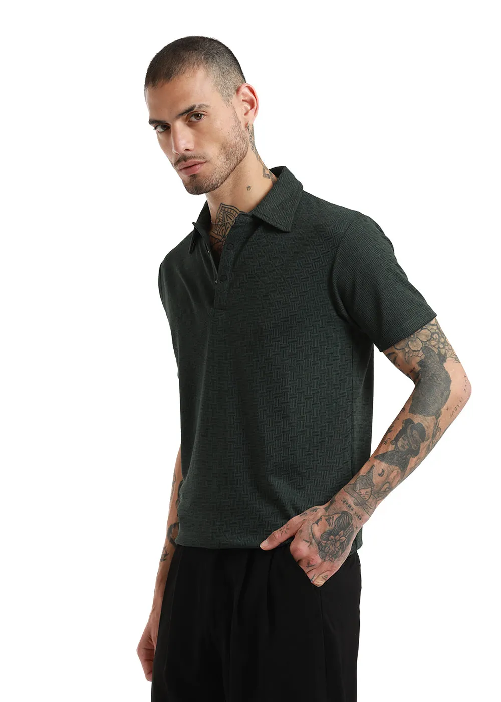 Basket Weave Olive Polo Tshirt