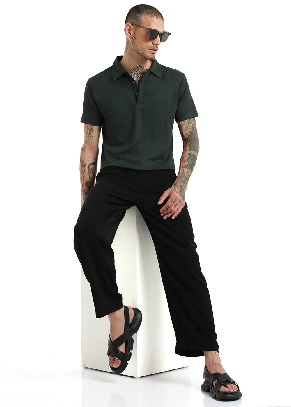 Basket Weave Olive Polo Tshirt