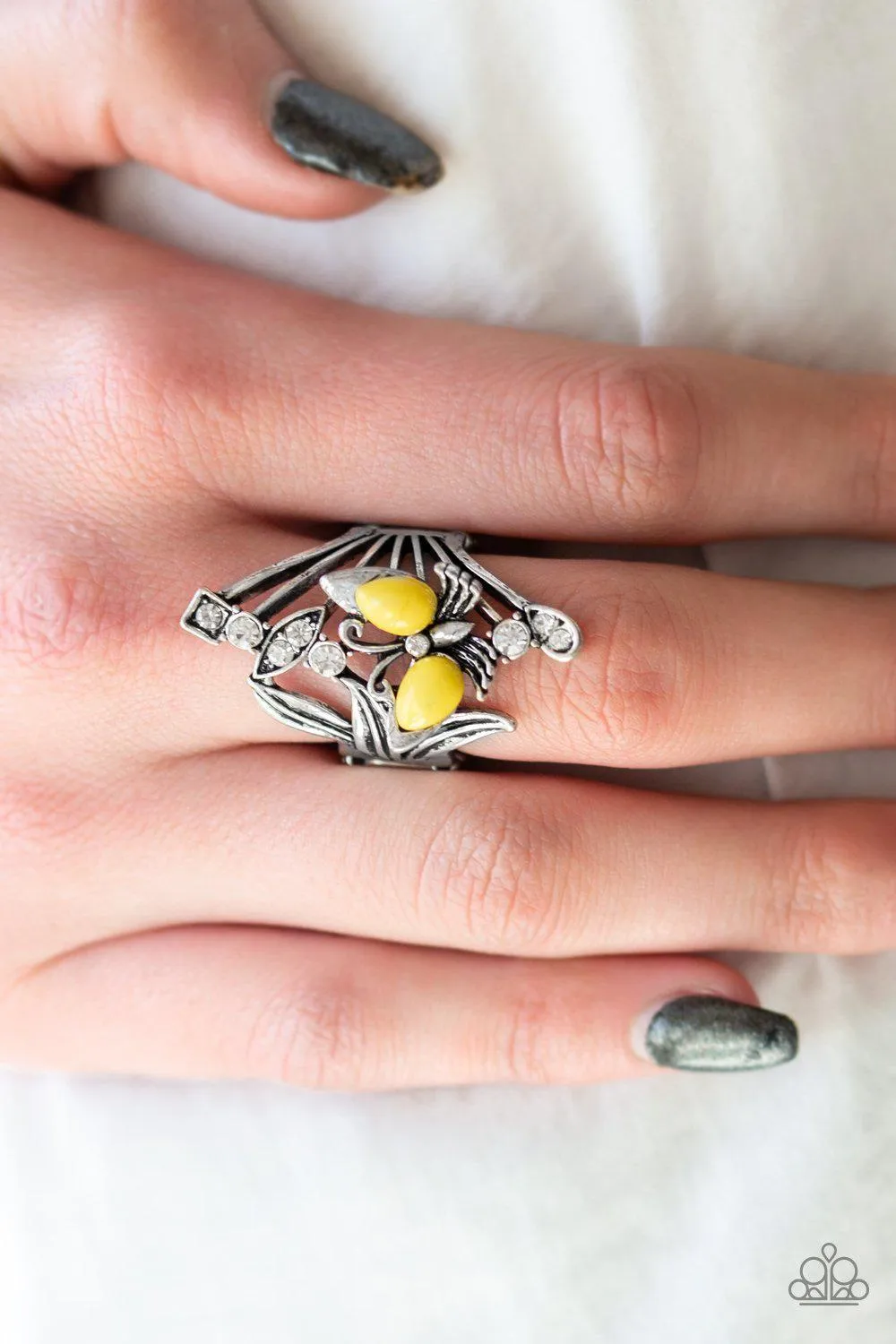 Beautiful In Butterflies Yellow and Silver Ring - Paparazzi Accessories