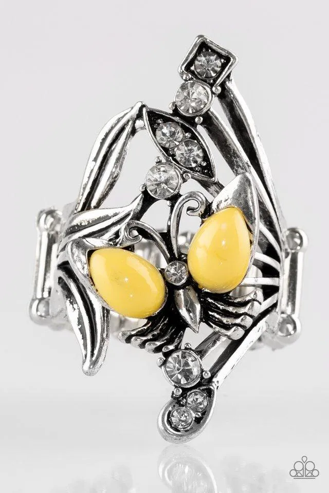 Beautiful In Butterflies Yellow and Silver Ring - Paparazzi Accessories