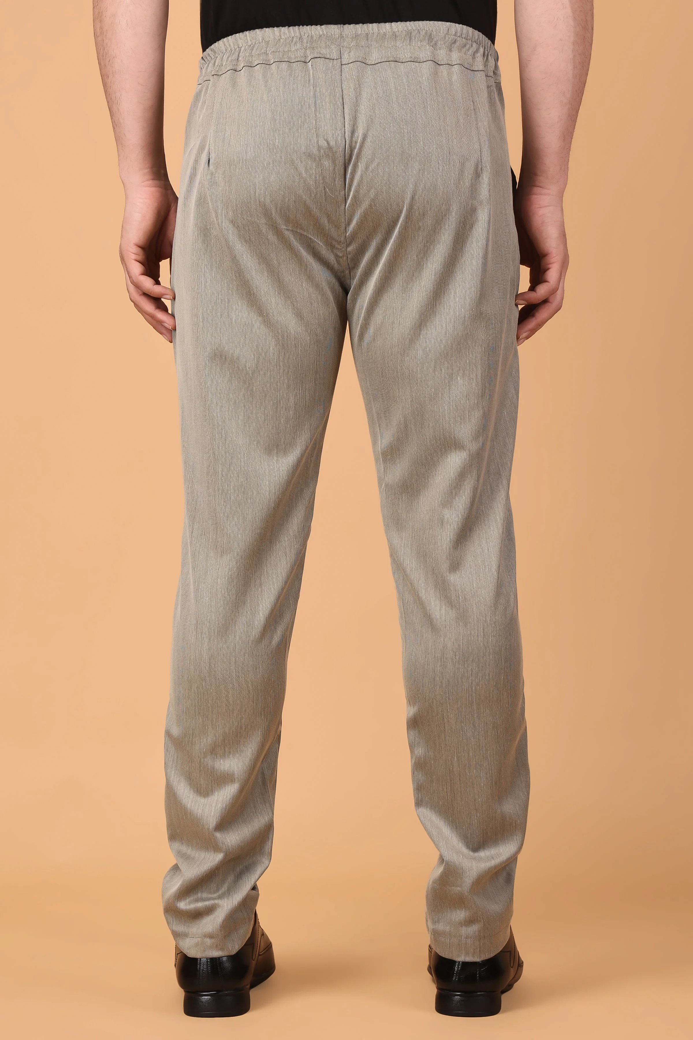 Beige Textured Comfort Fit Trousers