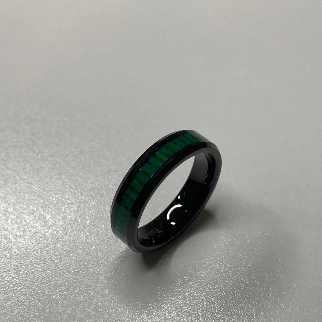 Black & Green Bamboo Tungsten Band