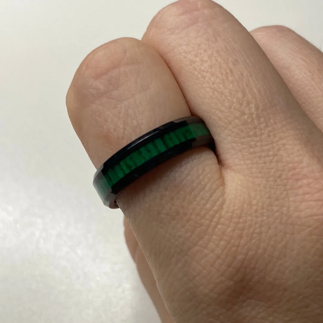 Black & Green Bamboo Tungsten Band