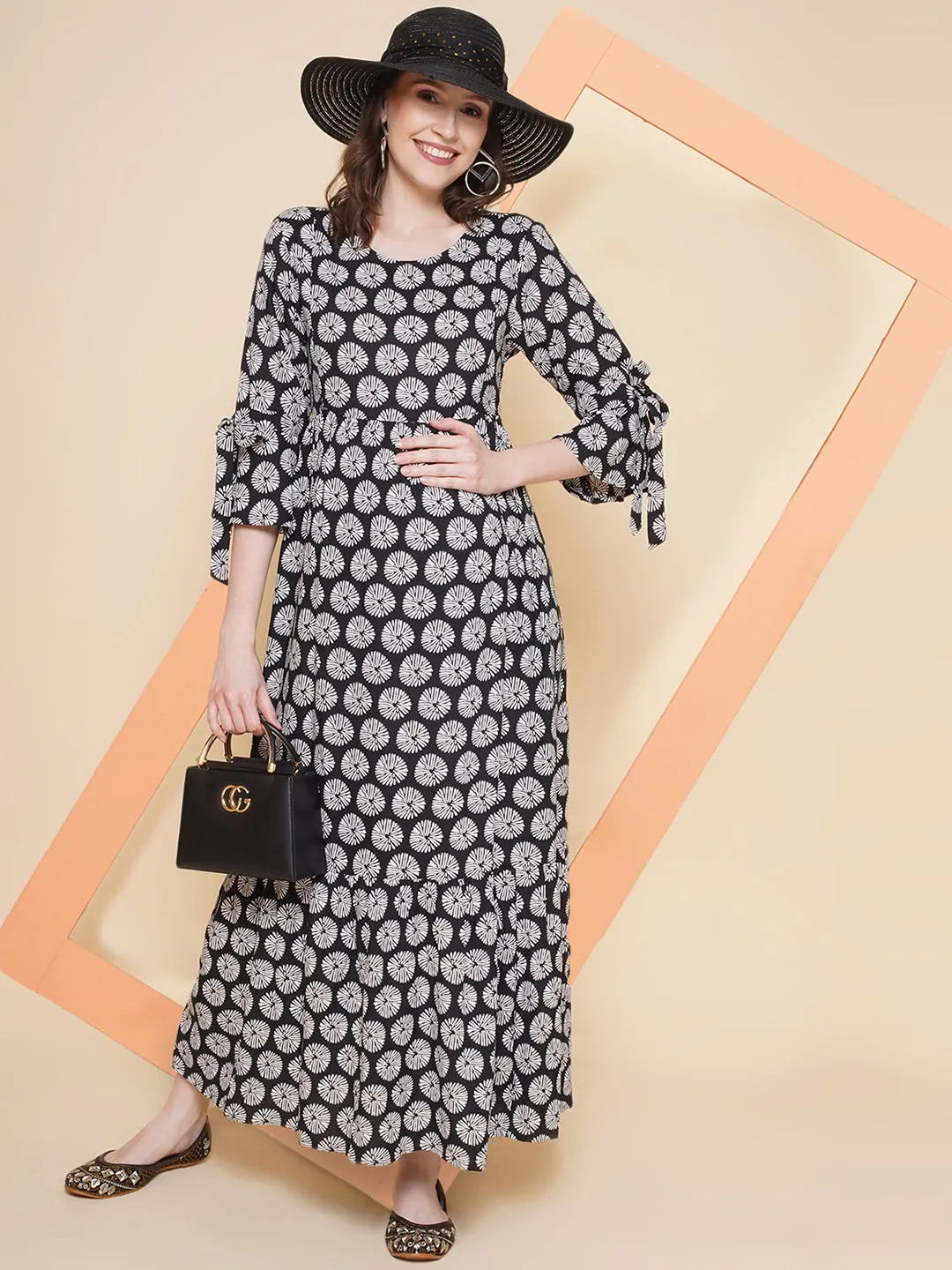 Black Floral Maternity and Nursing Maxi Dress