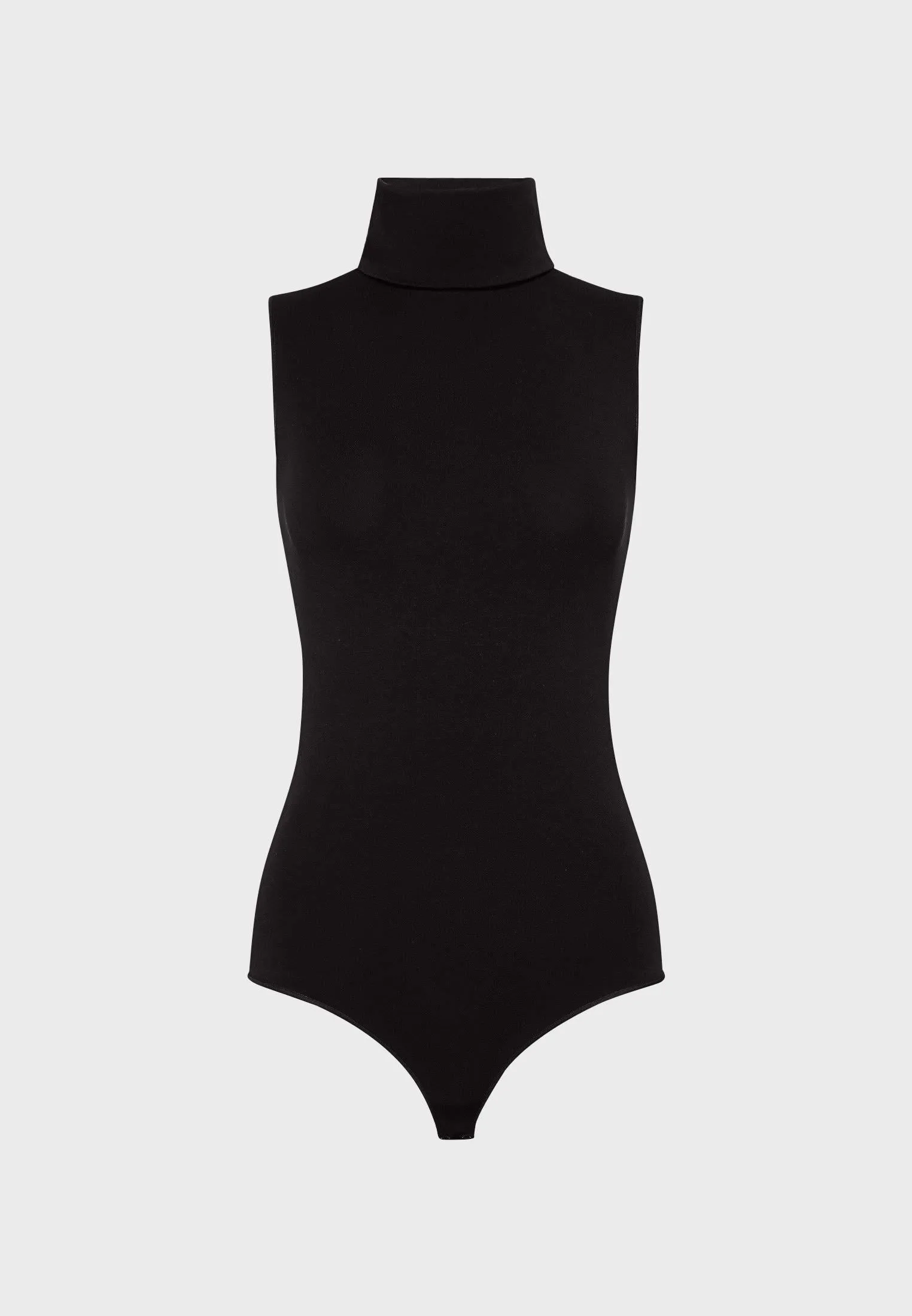 Black Viscose Sleeveless Turtleneck String Bodysuit