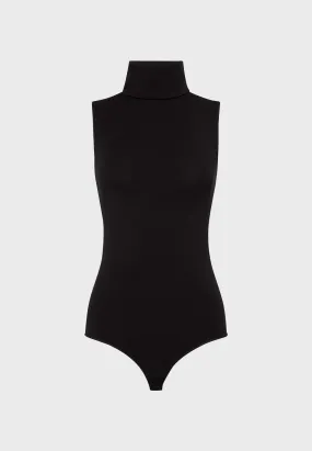 Black Viscose Sleeveless Turtleneck String Bodysuit