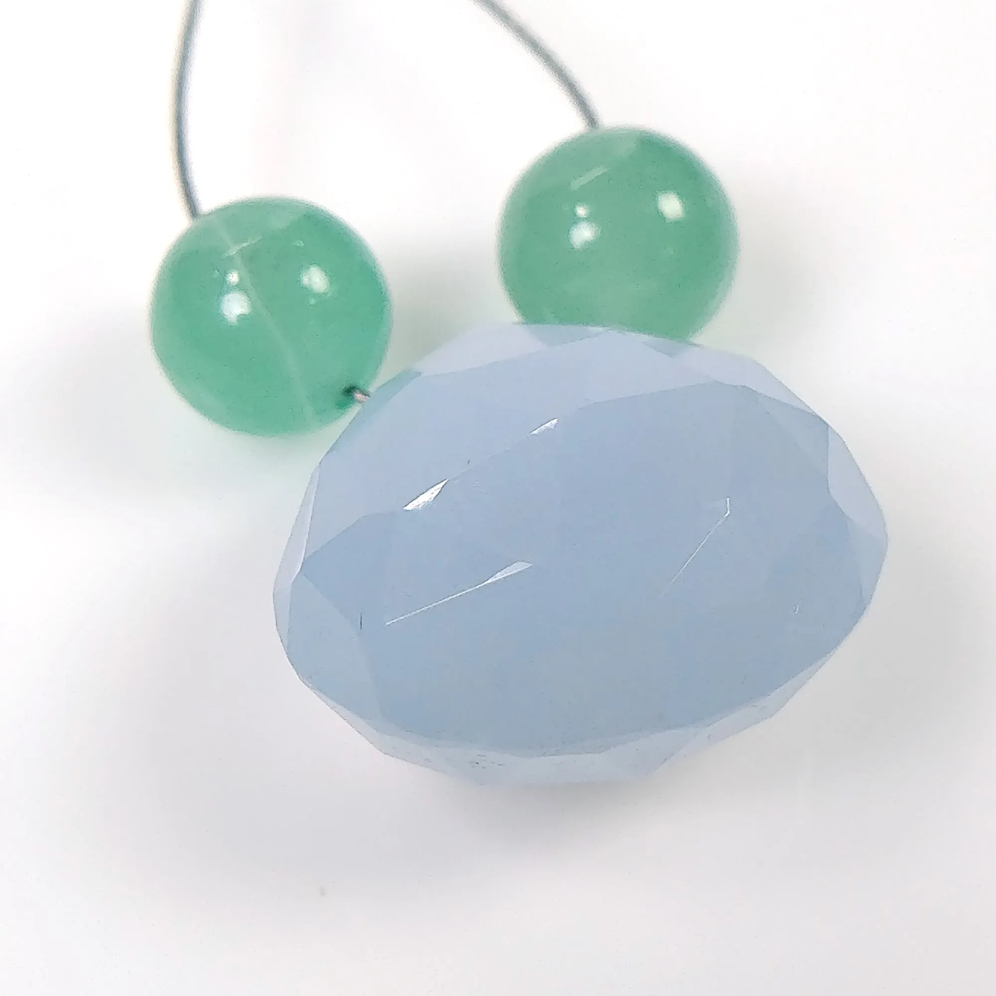 BLUE CHALCEDONY Green QUARTZITE Gemstone : 19.60ct Natural Untreated Drilled Chalcedony Checker Cut Briolette Round Beads 7mm - 17*15mm 3pcs