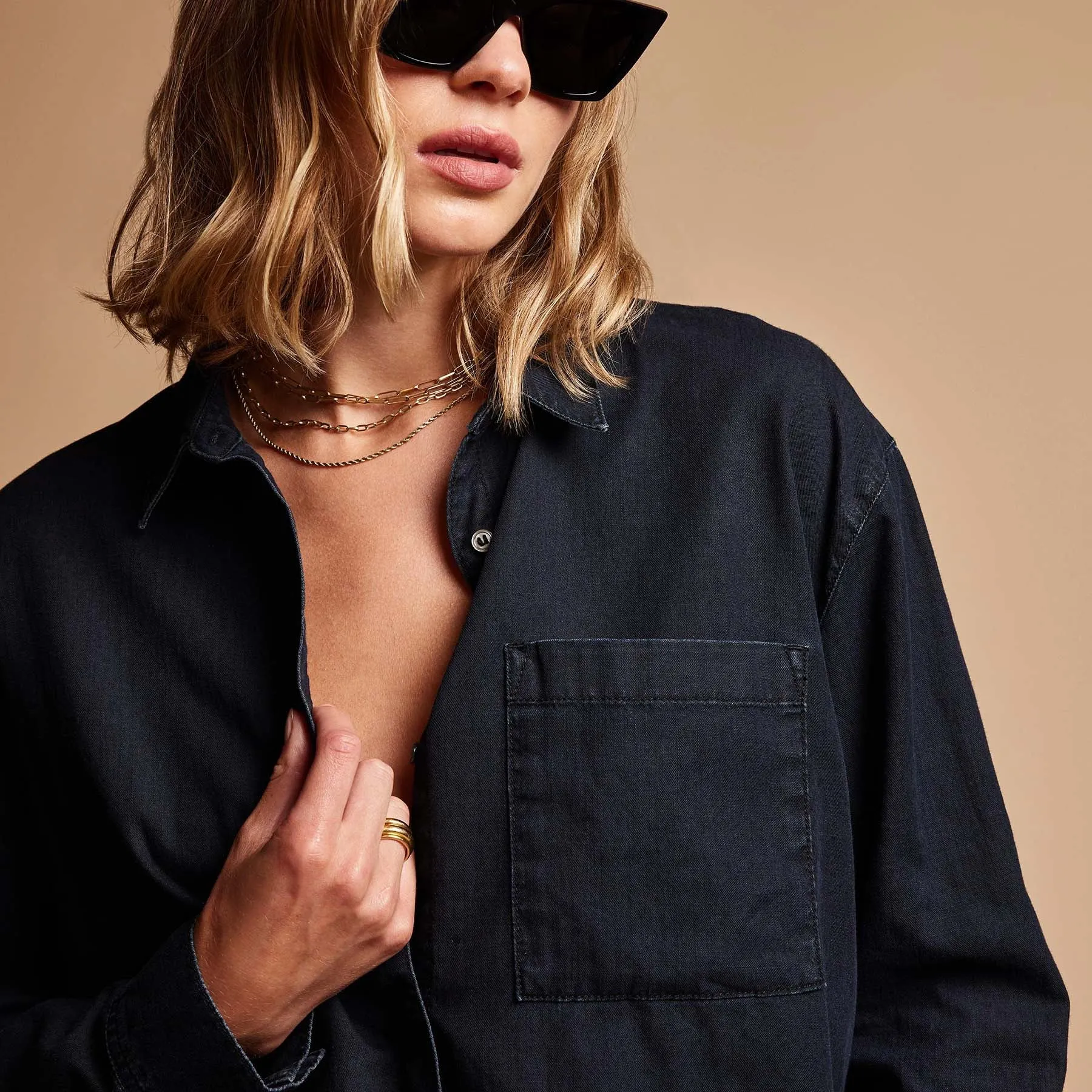 Boxy Denim Shirt - Blue Black