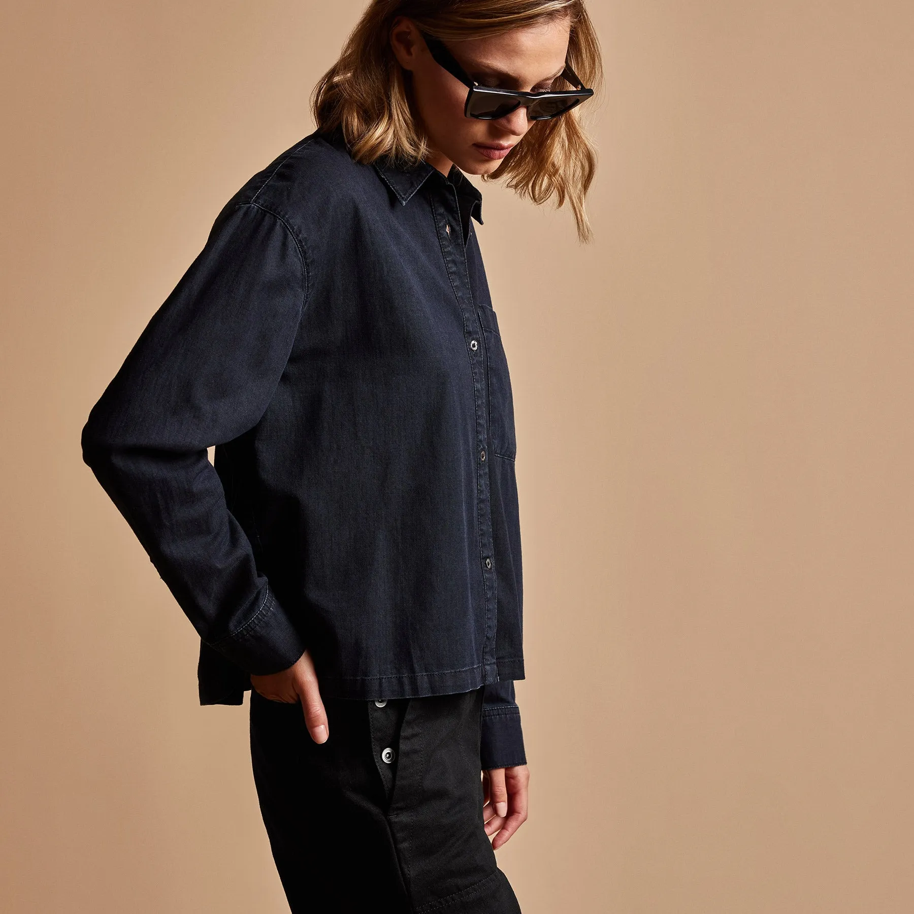 Boxy Denim Shirt - Blue Black