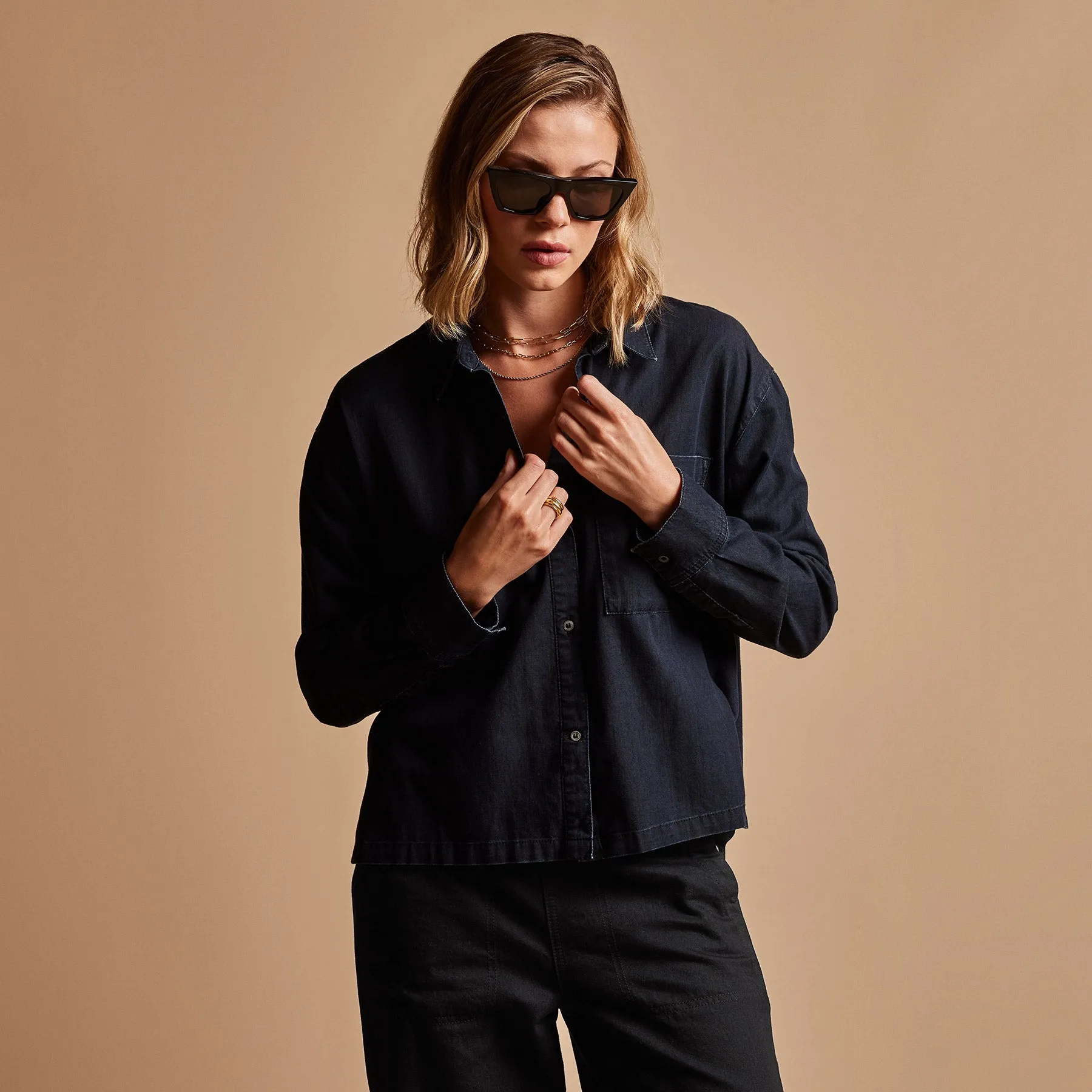 Boxy Denim Shirt - Blue Black