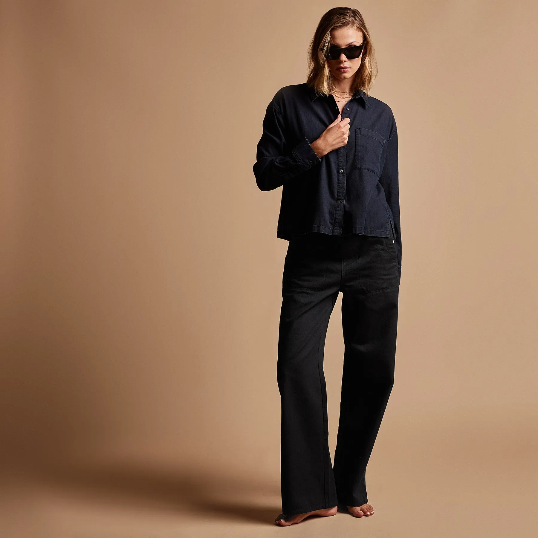 Boxy Denim Shirt - Blue Black