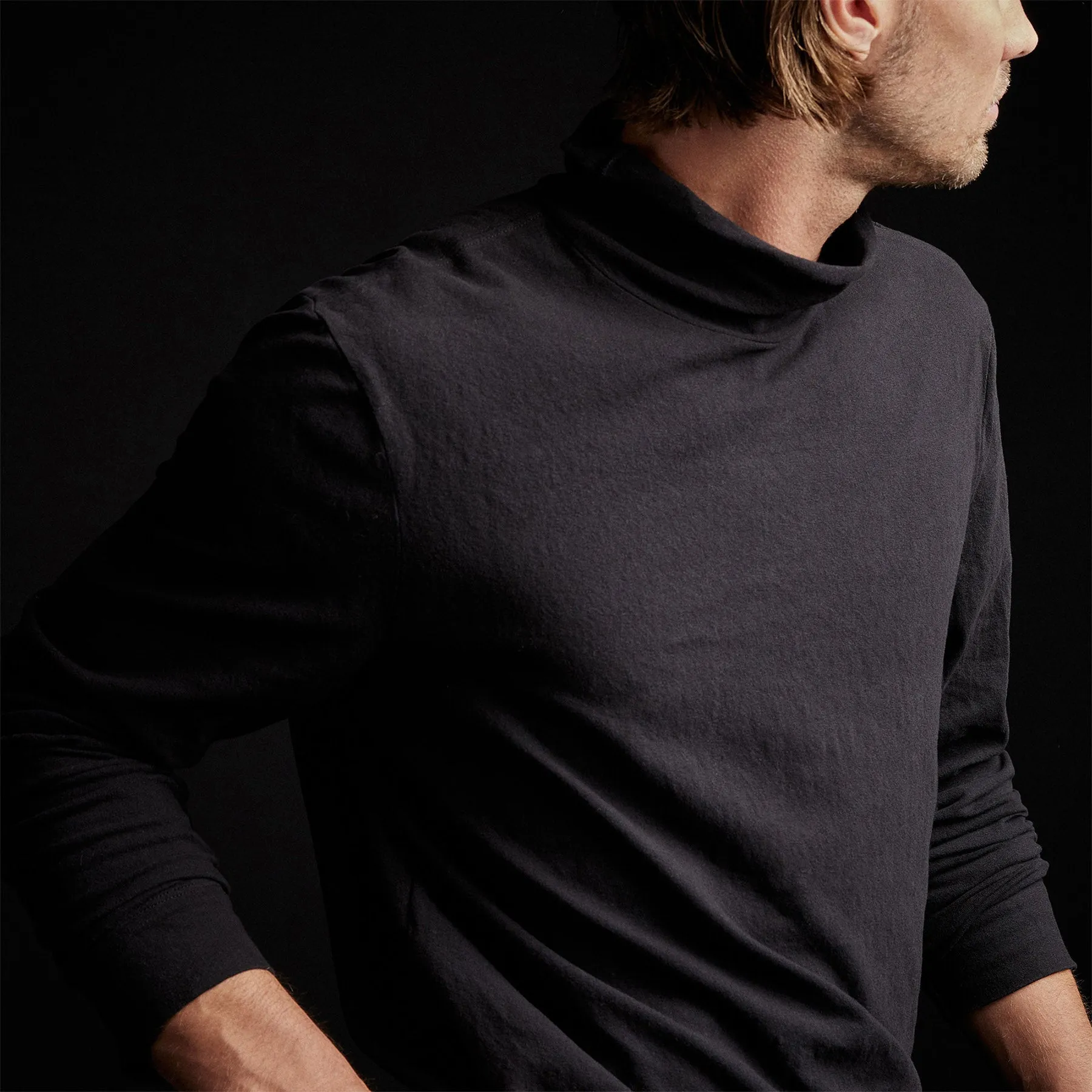 Brushed Jersey Funnel Neck - Black