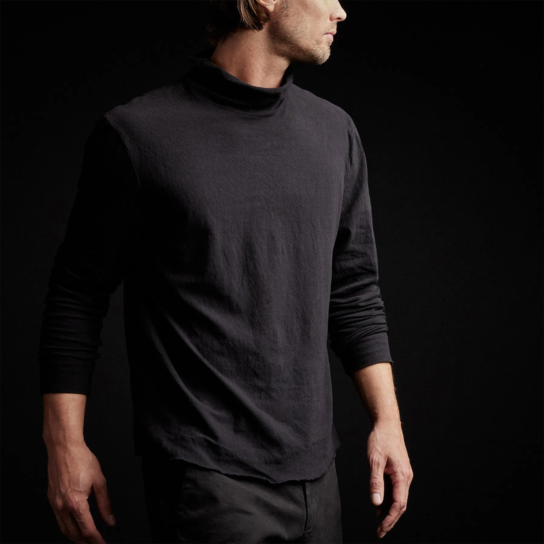 Brushed Jersey Funnel Neck - Black