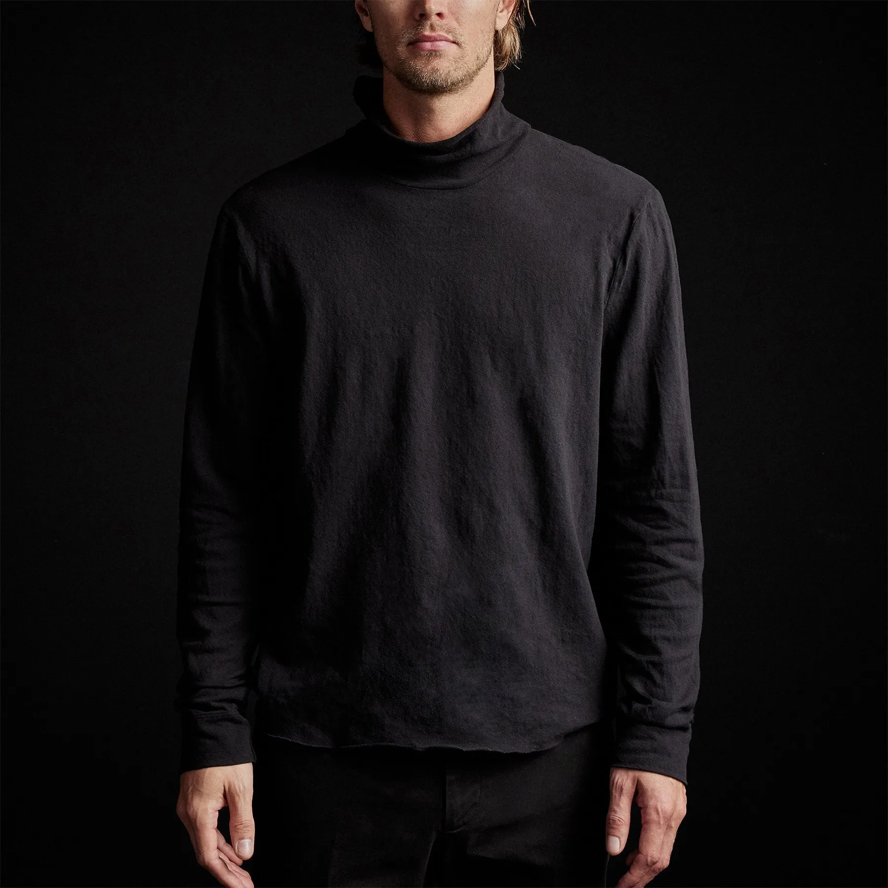 Brushed Jersey Funnel Neck - Black