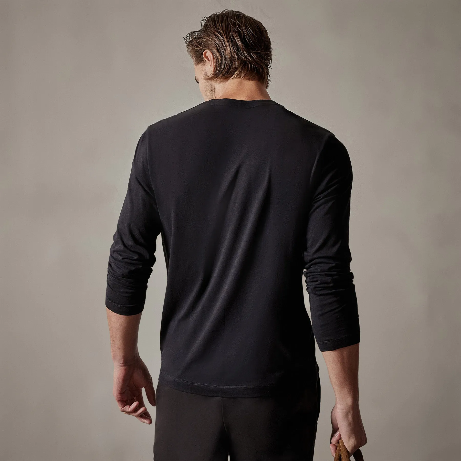 Brushed Lotus Long Sleeve Crew - Black