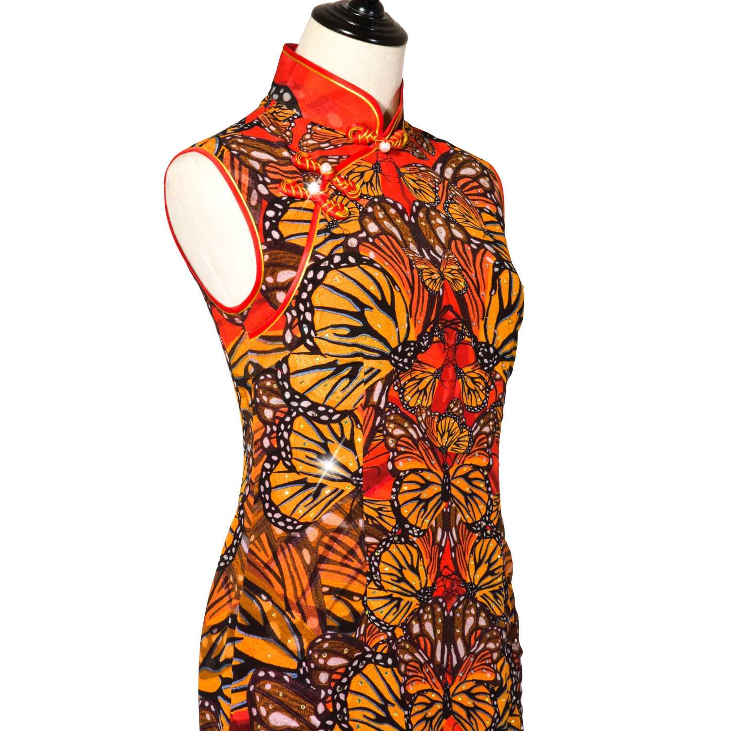 【BUTTERFLY】100% Silk Crystal Cheongsam (Sleeveless)