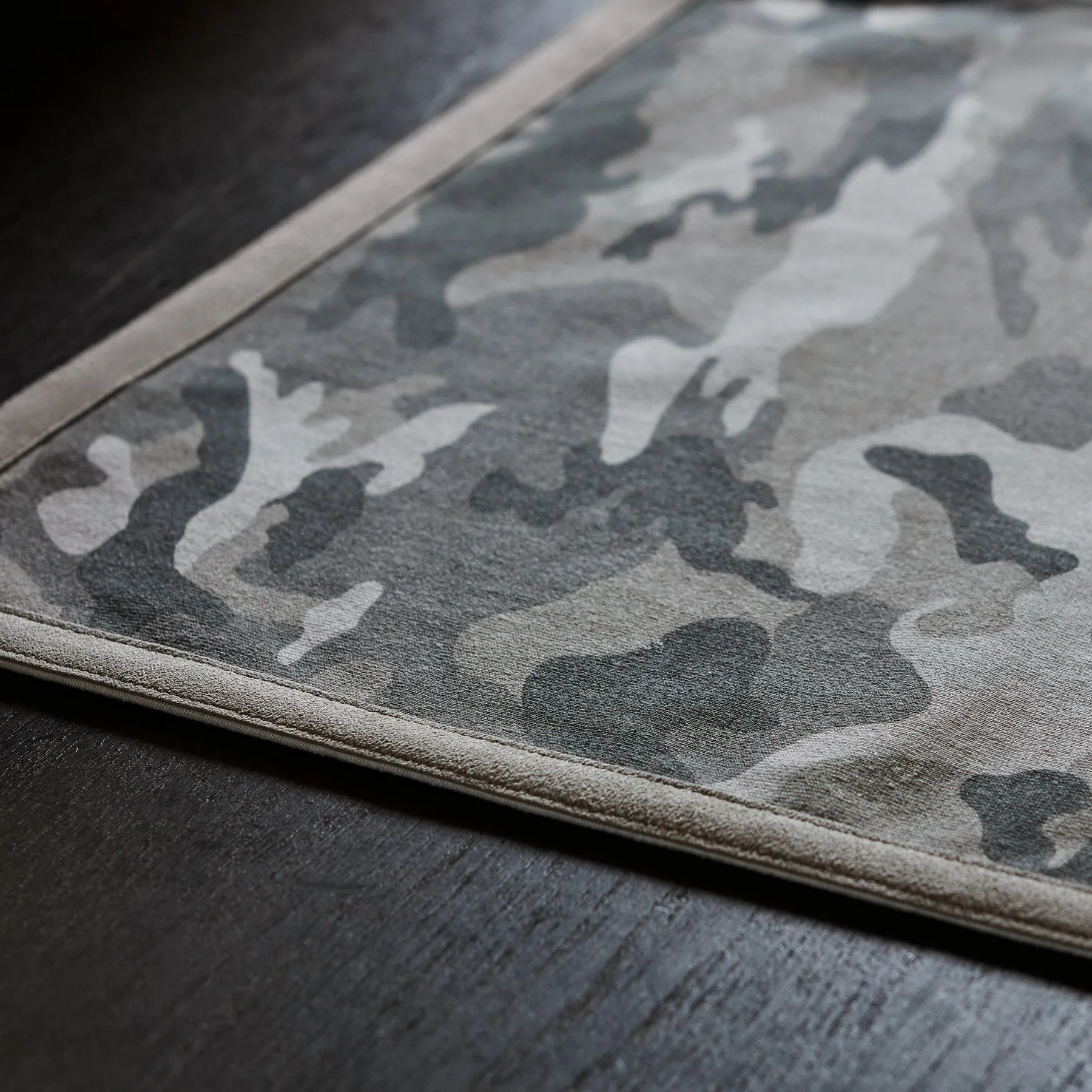 Camo Placemat w/ Suede Trim - Arctic Camo/Light Grey