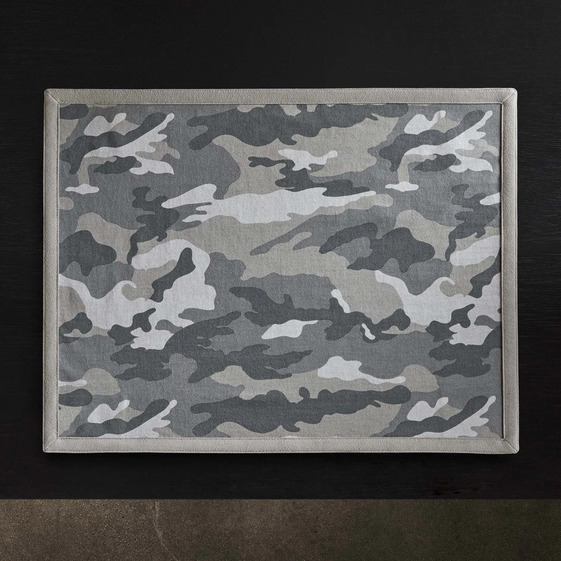 Camo Placemat w/ Suede Trim - Arctic Camo/Light Grey