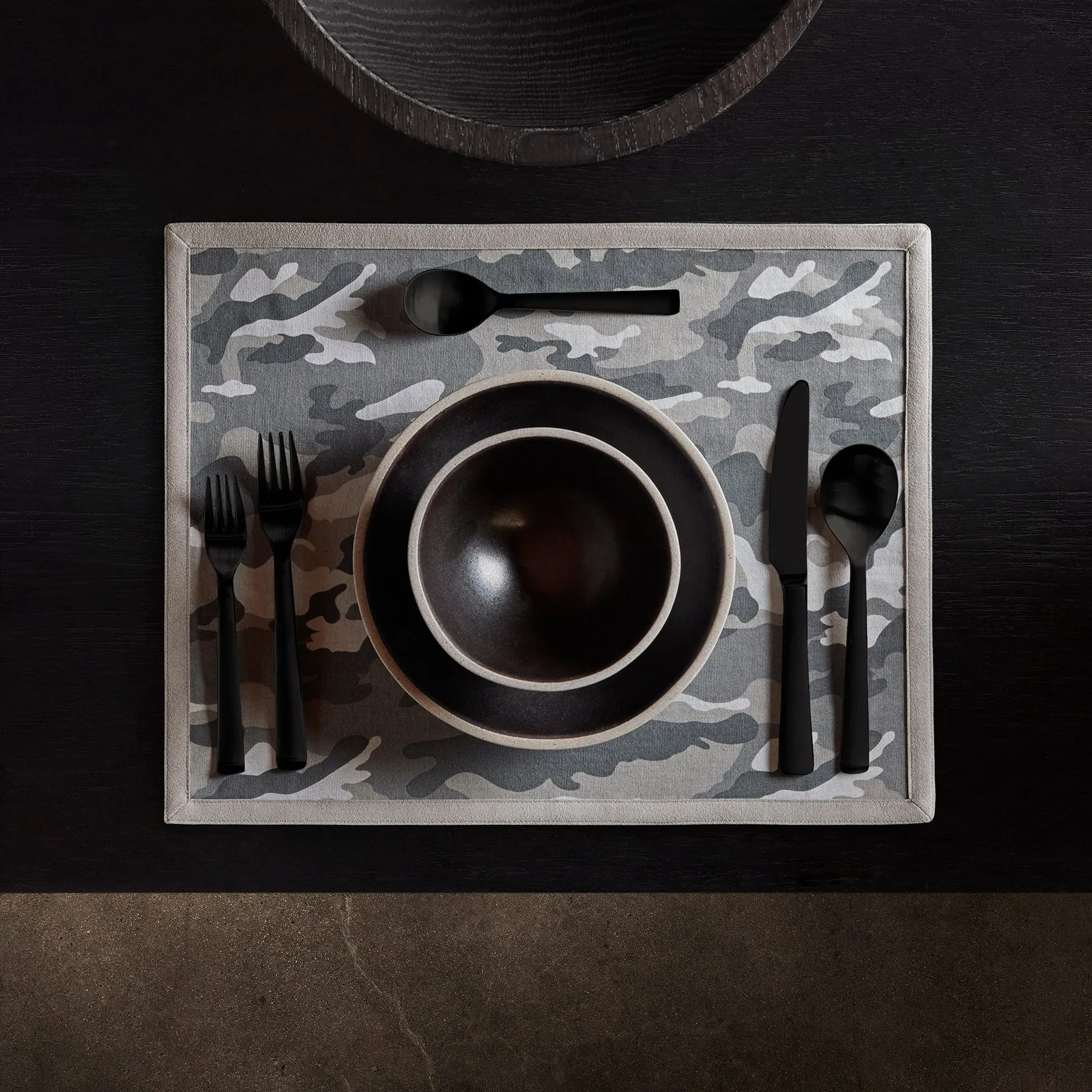 Camo Placemat w/ Suede Trim - Arctic Camo/Light Grey