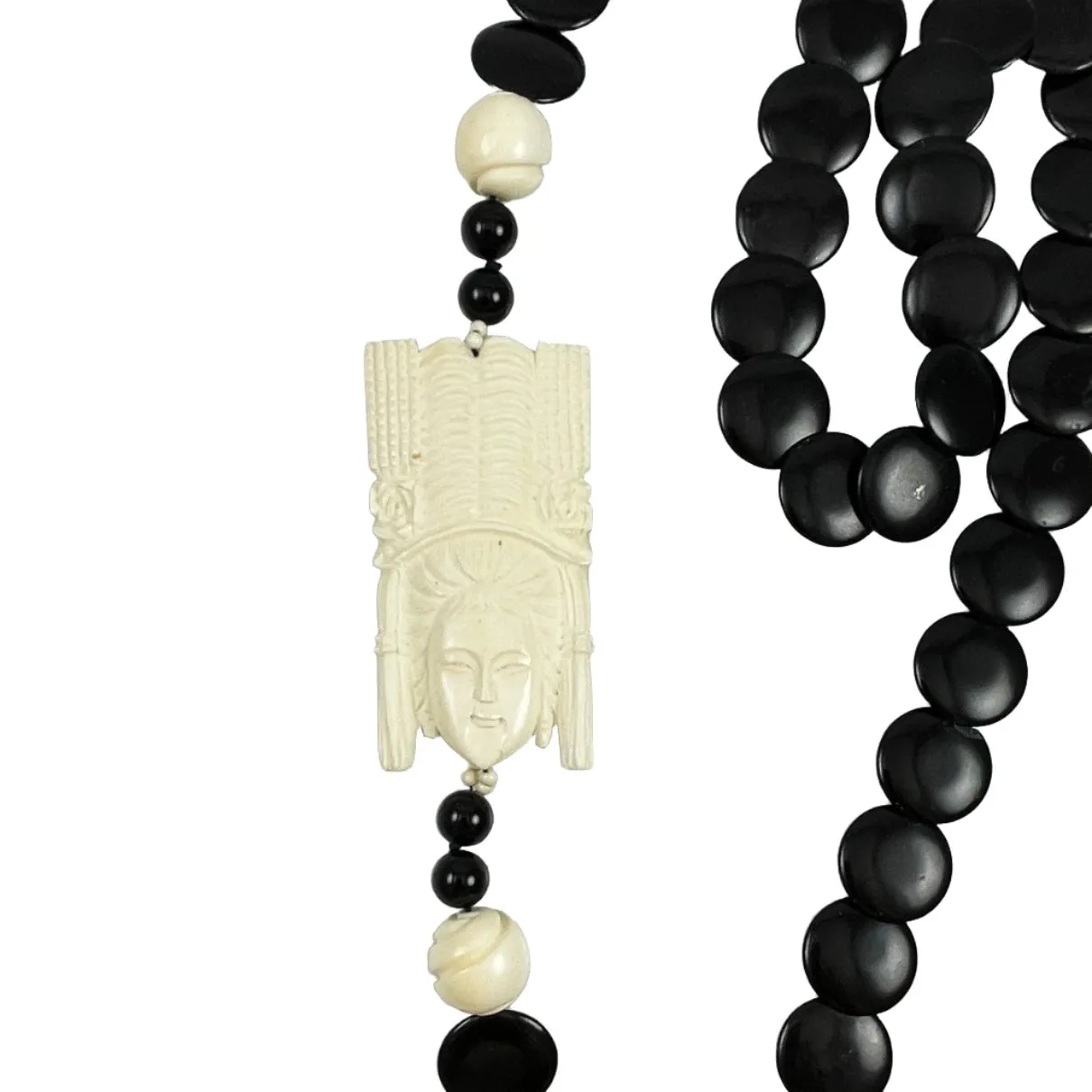 Carved Ivory Goddess & Black Onyx Necklace Vintage